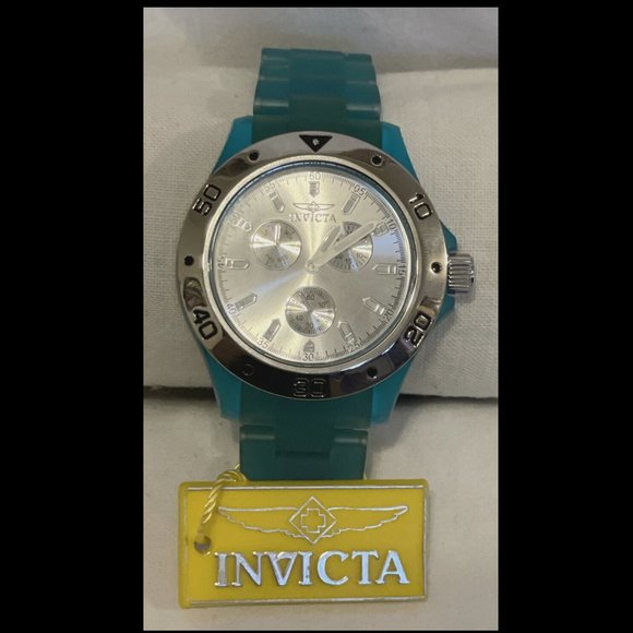 Invicta Model 1664 Men's Anatomic SS Case Light Blue Plastic Band Quartz Watch - Picture 1 of 10